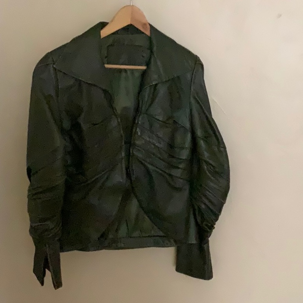 Olive green fitted leather jacket